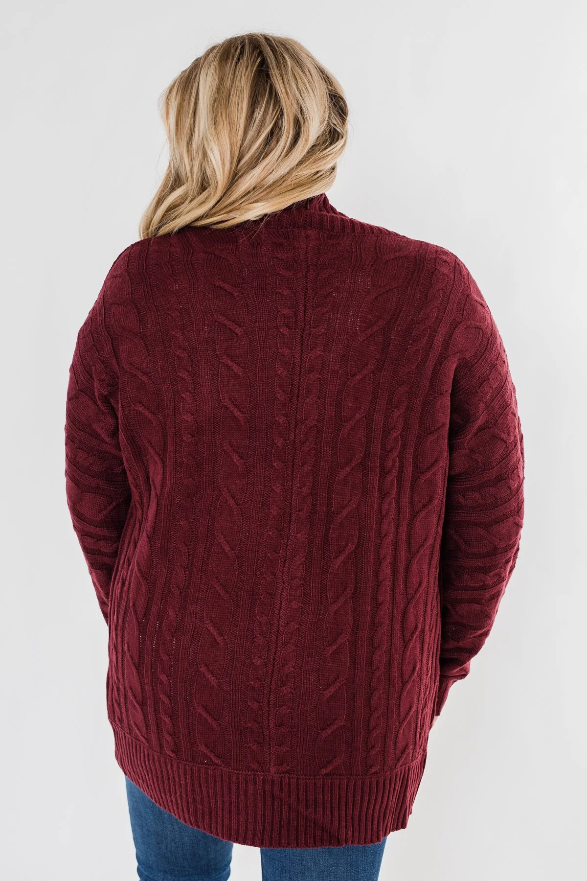 Noticing You Cable Knit Cardigan- Burgundy - Image 10