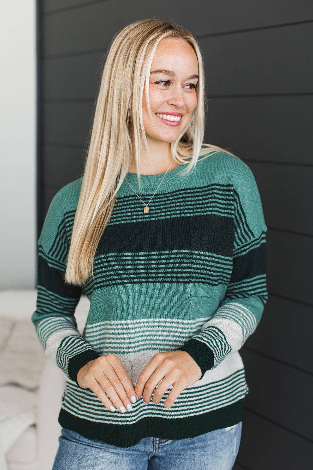 Nourish Your Soul Striped Knit Sweater- Wintergreen