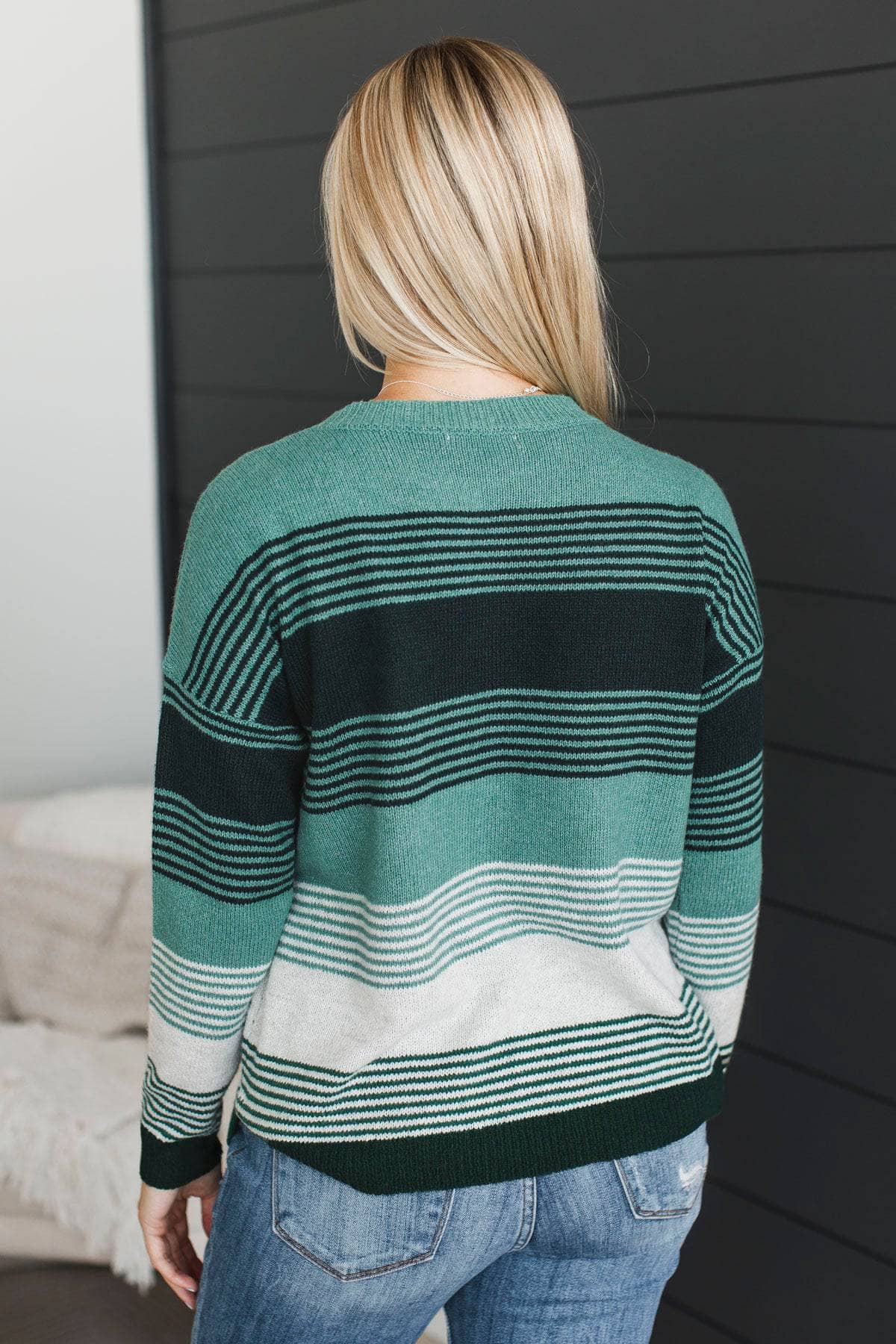 Nourish Your Soul Striped Knit Sweater- Wintergreen - Image 3