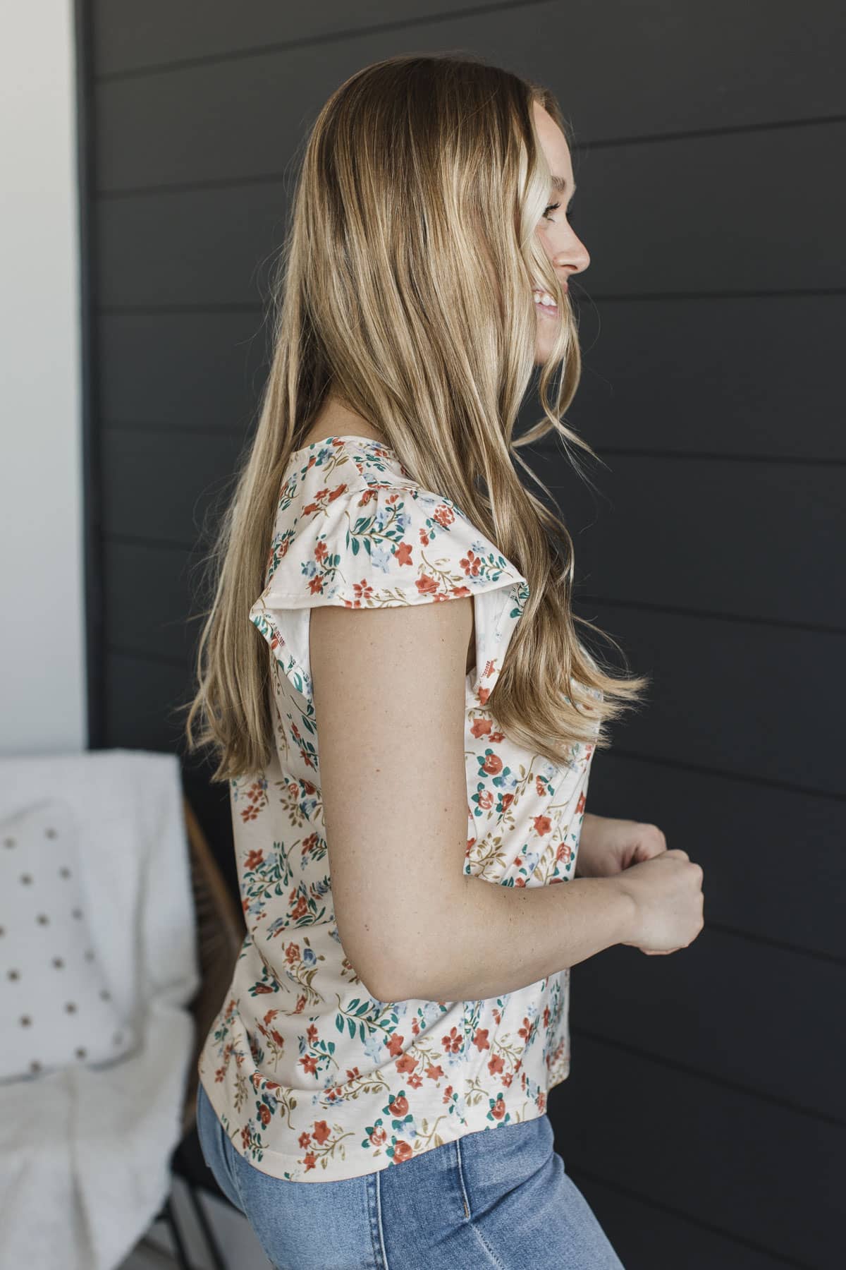 Novel Romance Floral V-Neck Top- Light Cream - Image 6