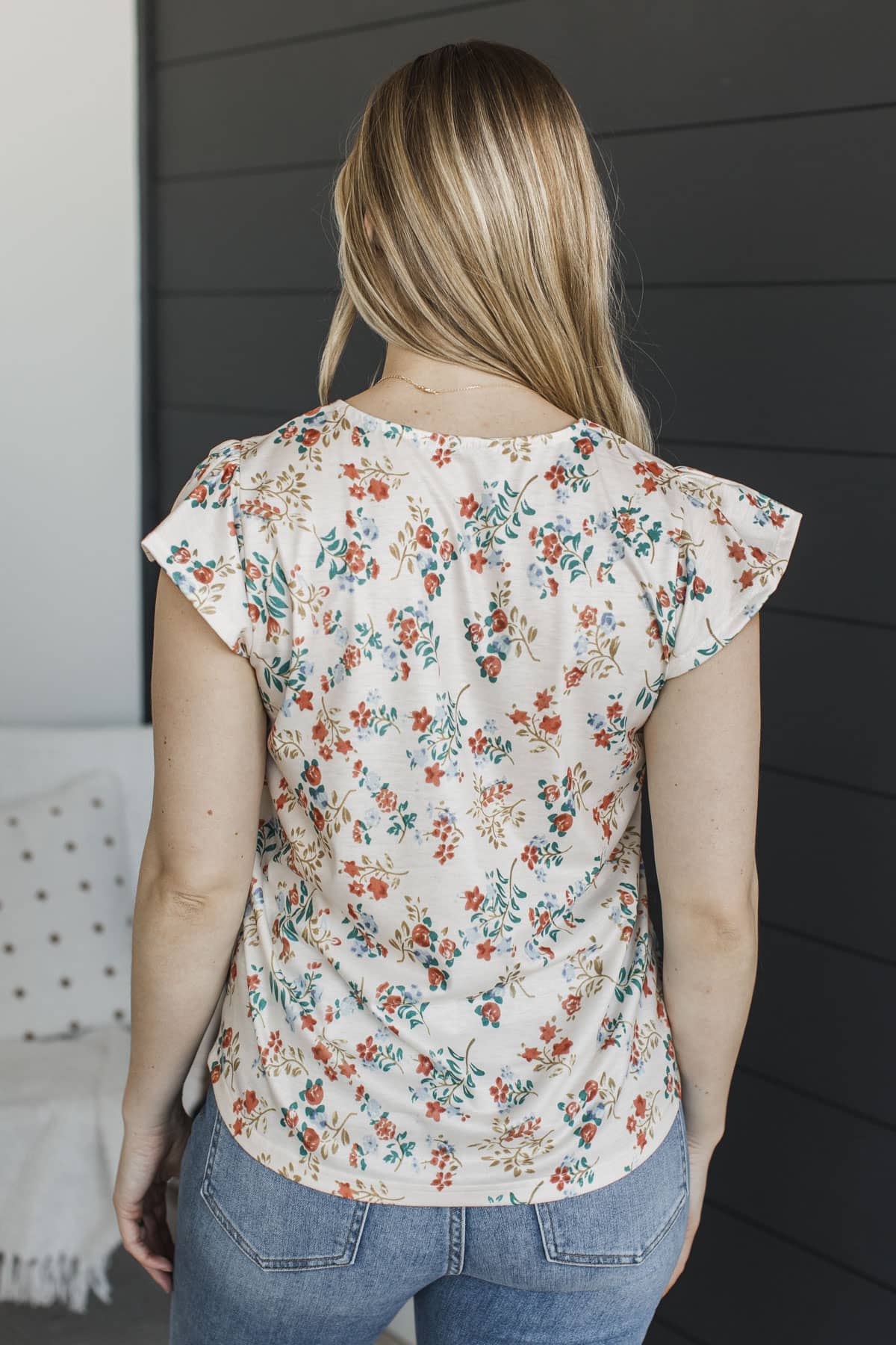 Novel Romance Floral V-Neck Top- Light Cream - Image 8