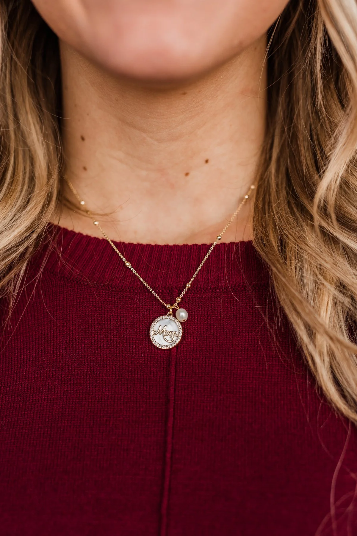 Now & Always "Mom" Pendant Necklace- Gold & Pearl - Image 2