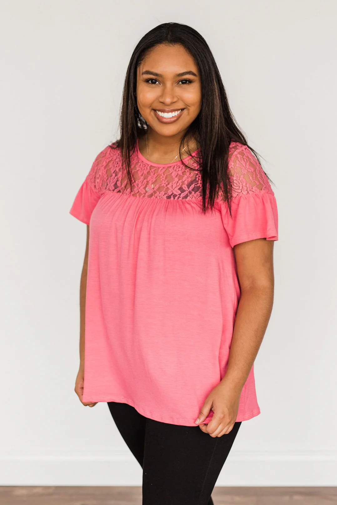Now & Forever Yours Lace Top- Bubblegum Pink - Image 2