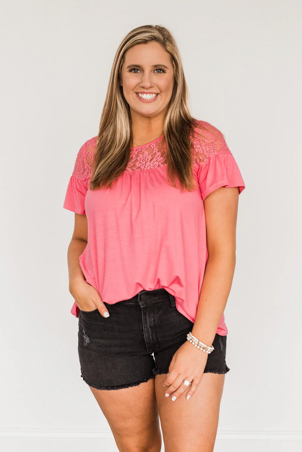 Now & Forever Yours Lace Top- Bubblegum Pink - Image 3