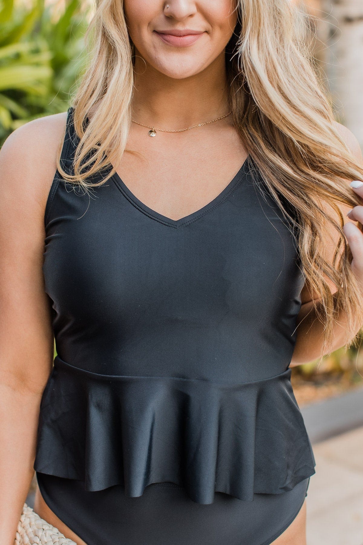 Ocean Breeze Peplum Tankini Swim Top- Black - Image 3