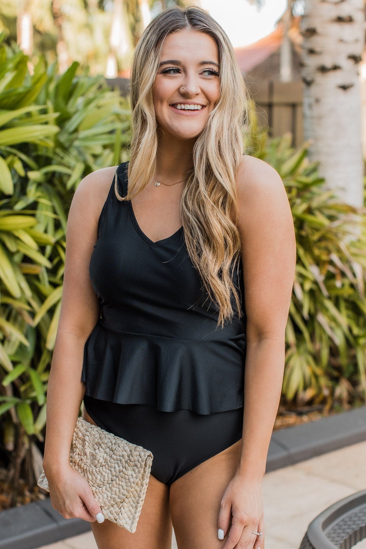 Ocean Breeze Peplum Tankini Swim Top- Black - Image 6