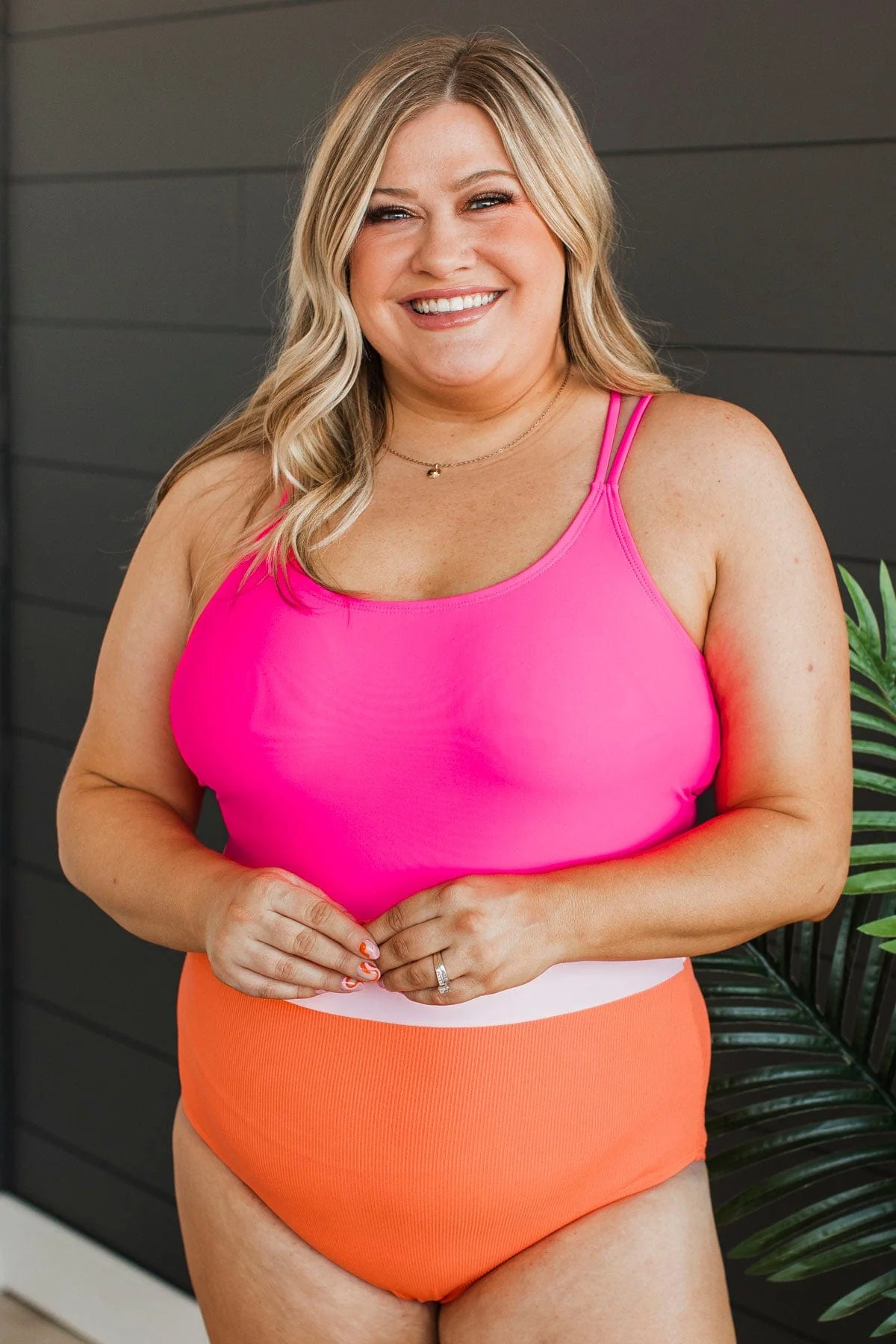 Ocean Outings One-Piece Swimsuit- Hot Pink & Orange