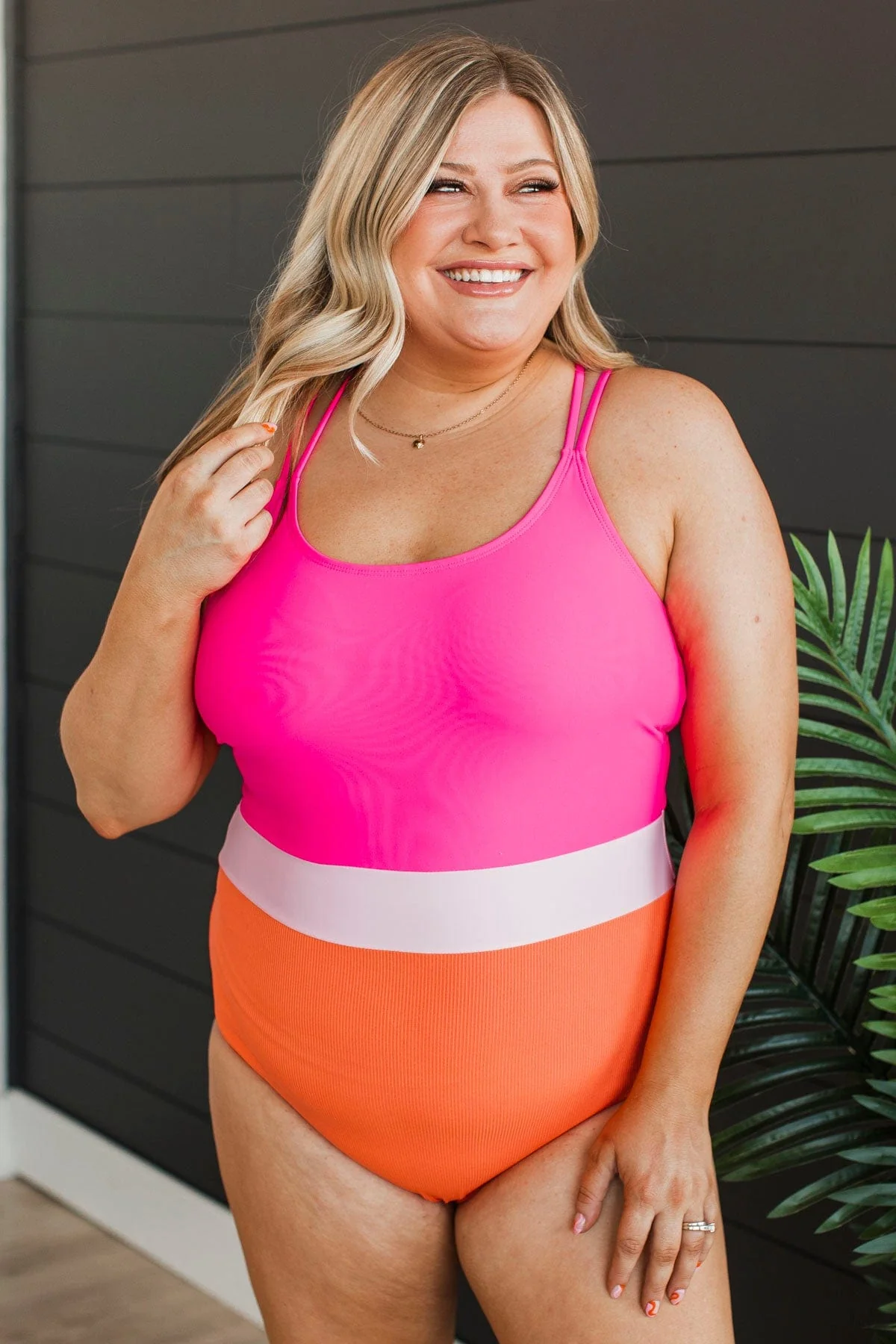 Ocean Outings One-Piece Swimsuit- Hot Pink & Orange - Image 3