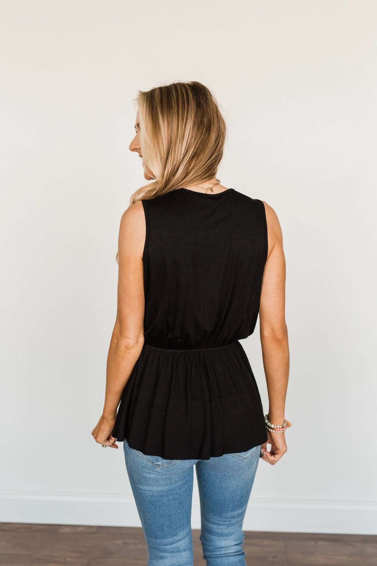 Ocean Views Ruffled Sleeveless Blouse- Black - Image 8