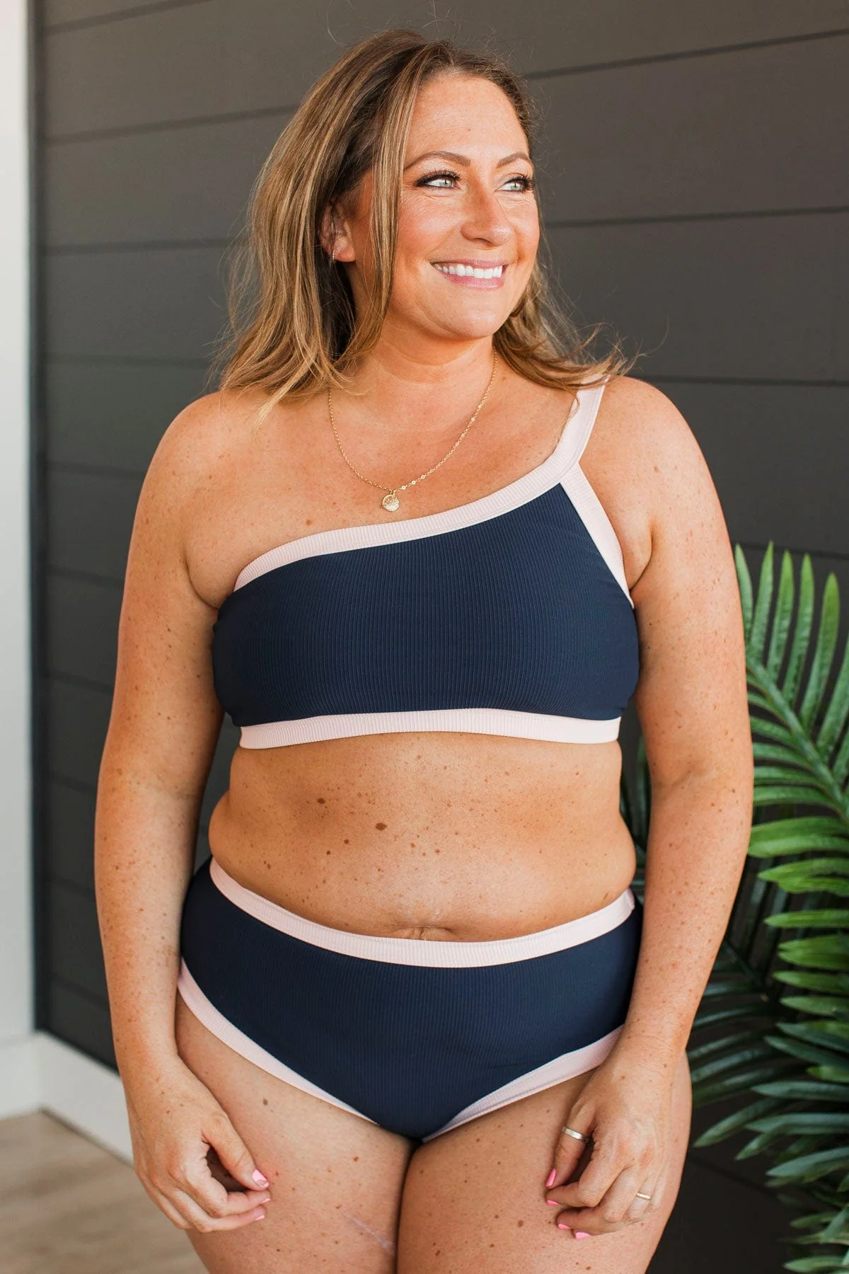 Oceans Away Ribbed Swim Top- Navy & Baby Pink - Image 2