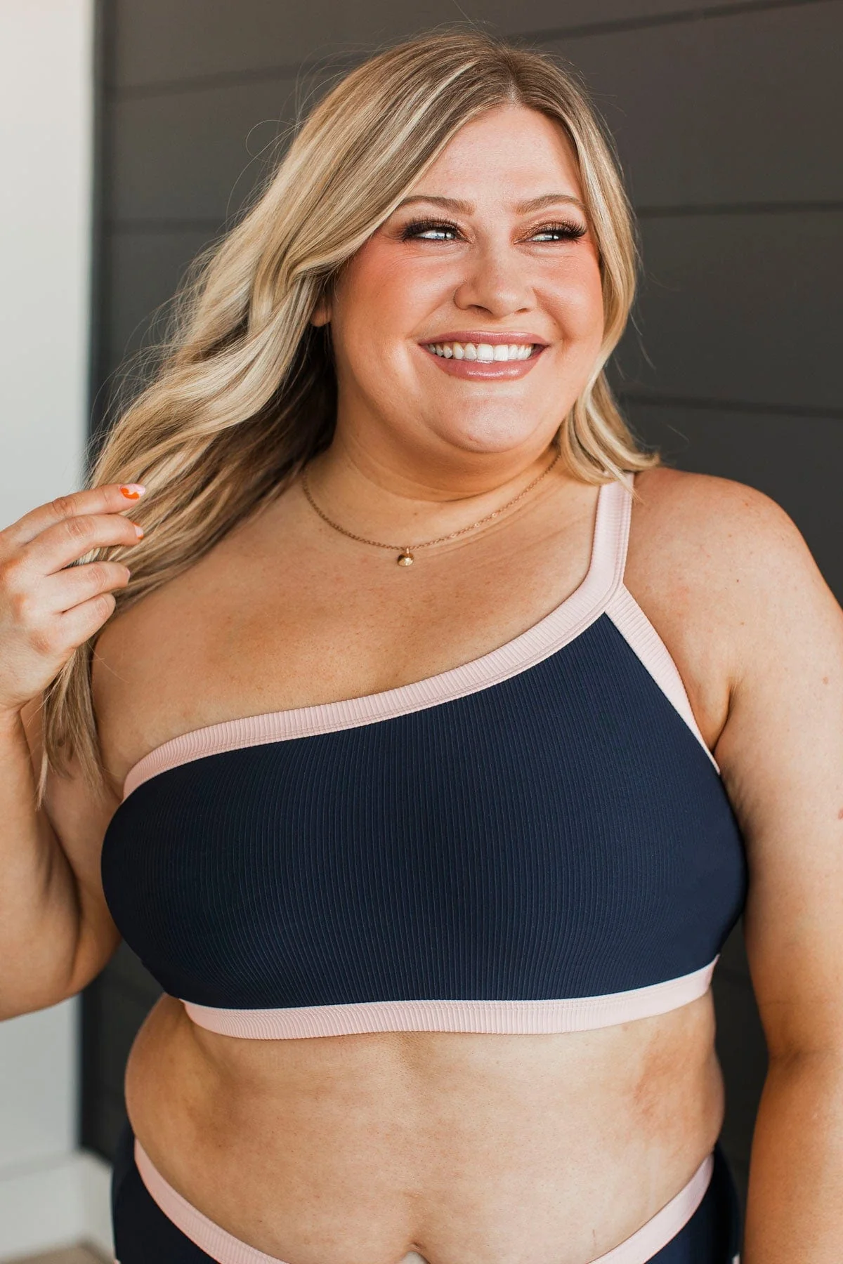 Oceans Away Ribbed Swim Top- Navy & Baby Pink - Image 3