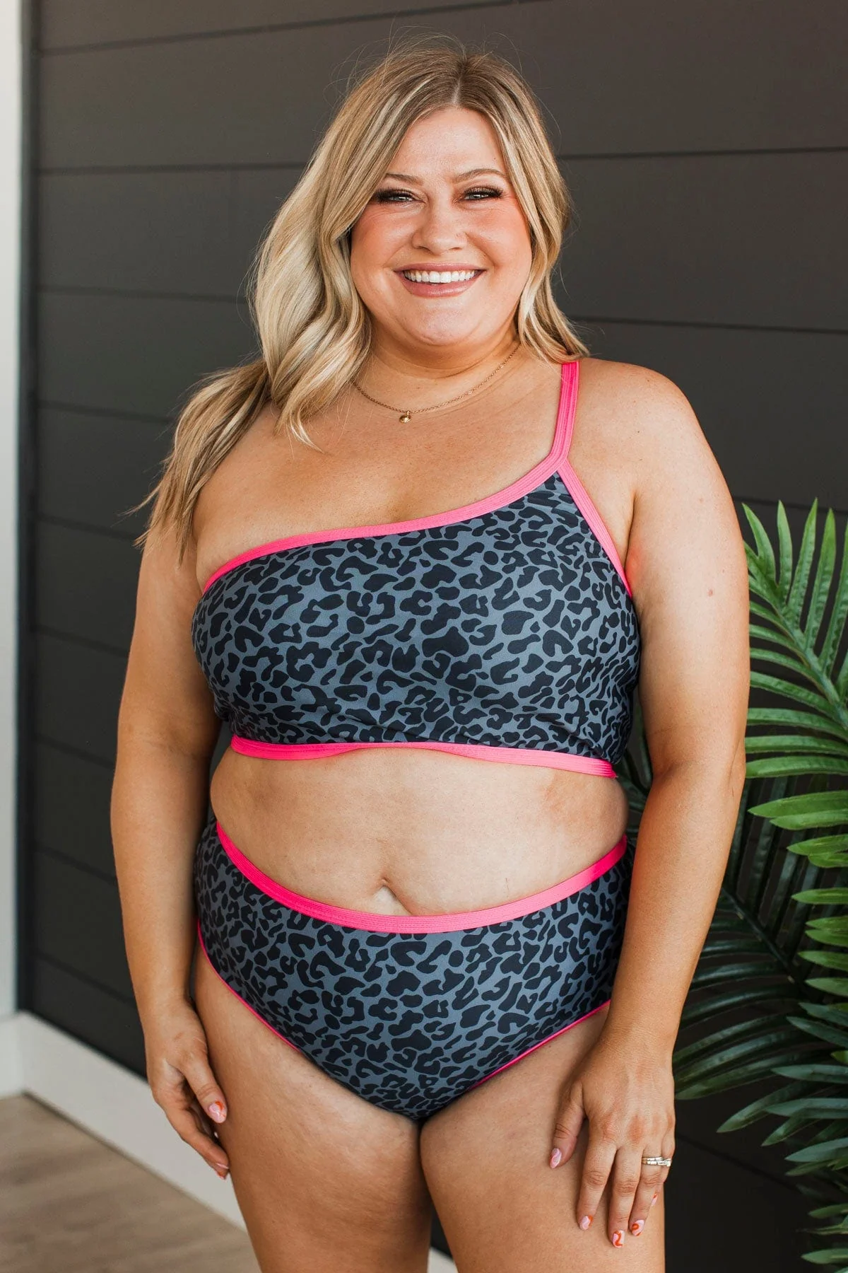 Oceans Away Swim Top- Charcoal Leopard & Pink - Image 2