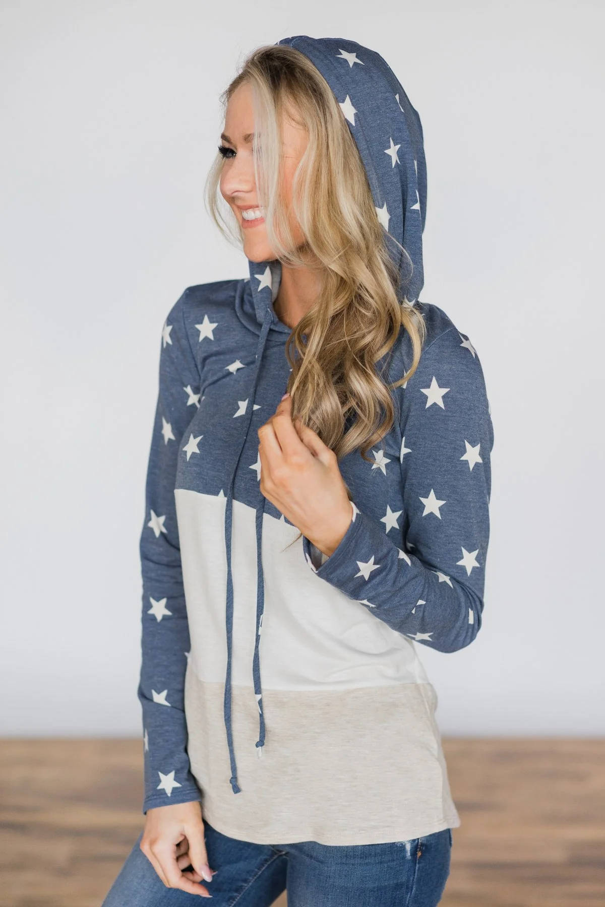 Off She Goes Dusty Blue Color Block Hoodie - Image 6