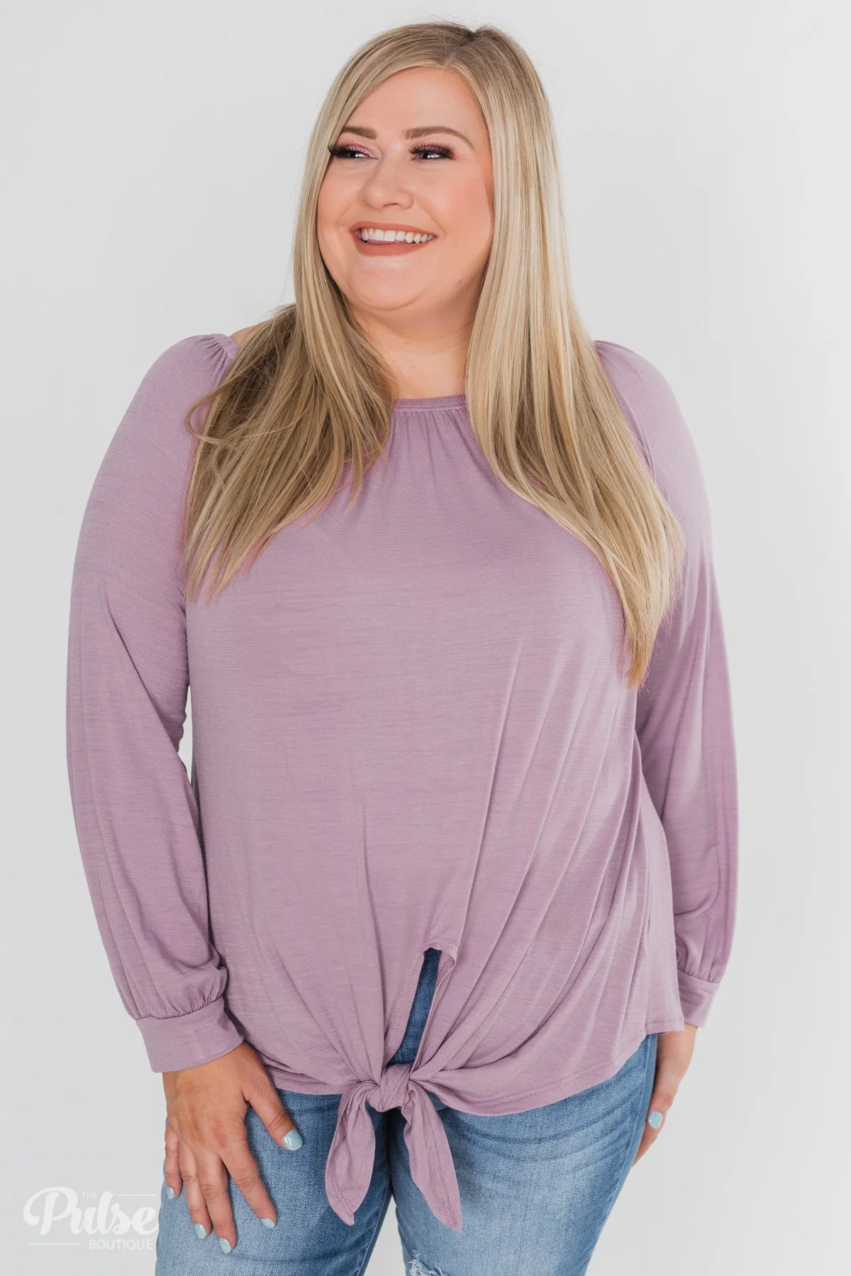 Off The Shoulder Knot Top- Lavender - Image 4