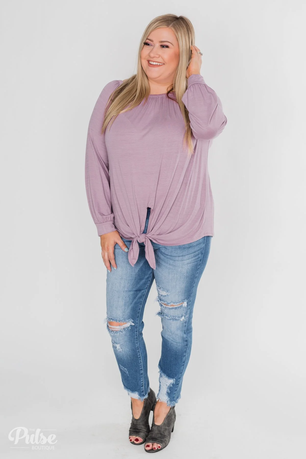 Off The Shoulder Knot Top- Lavender - Image 9