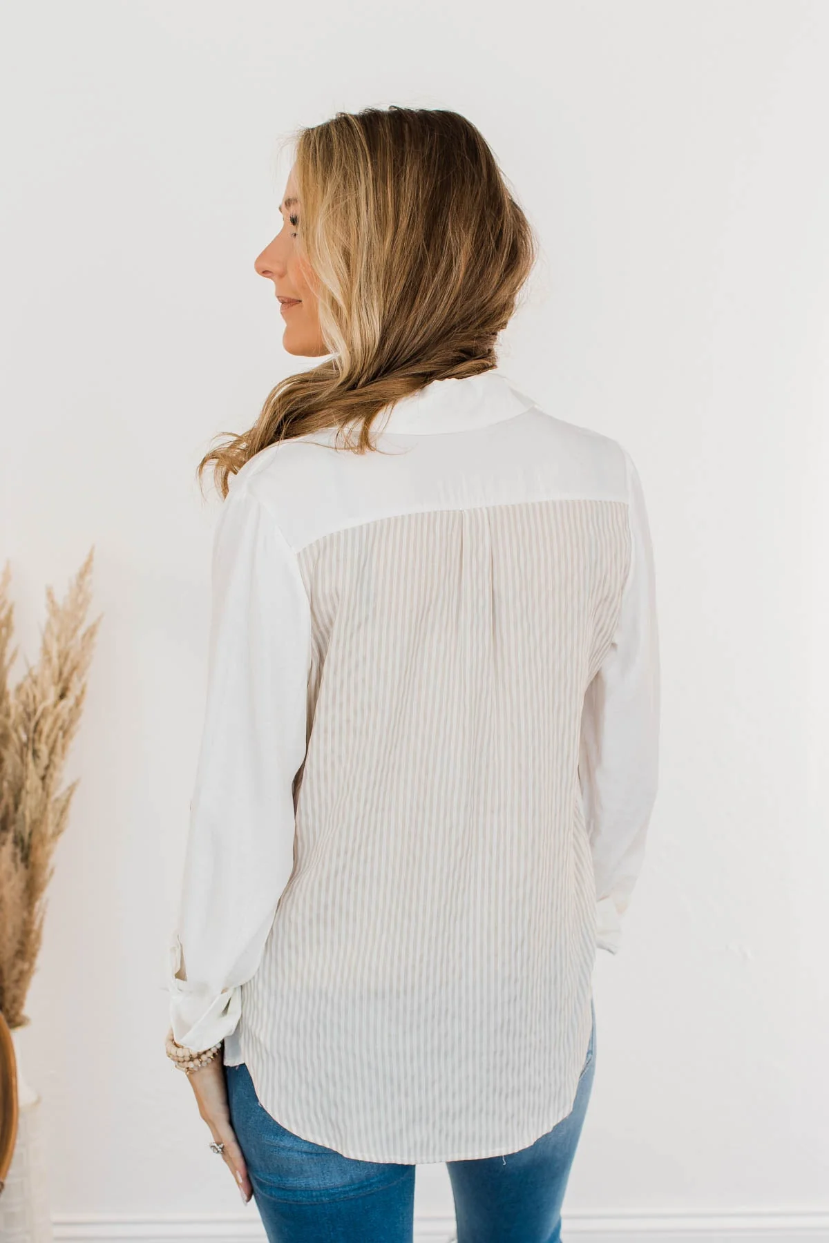 Off To A Meeting Button Down Top- Taupe - Image 10