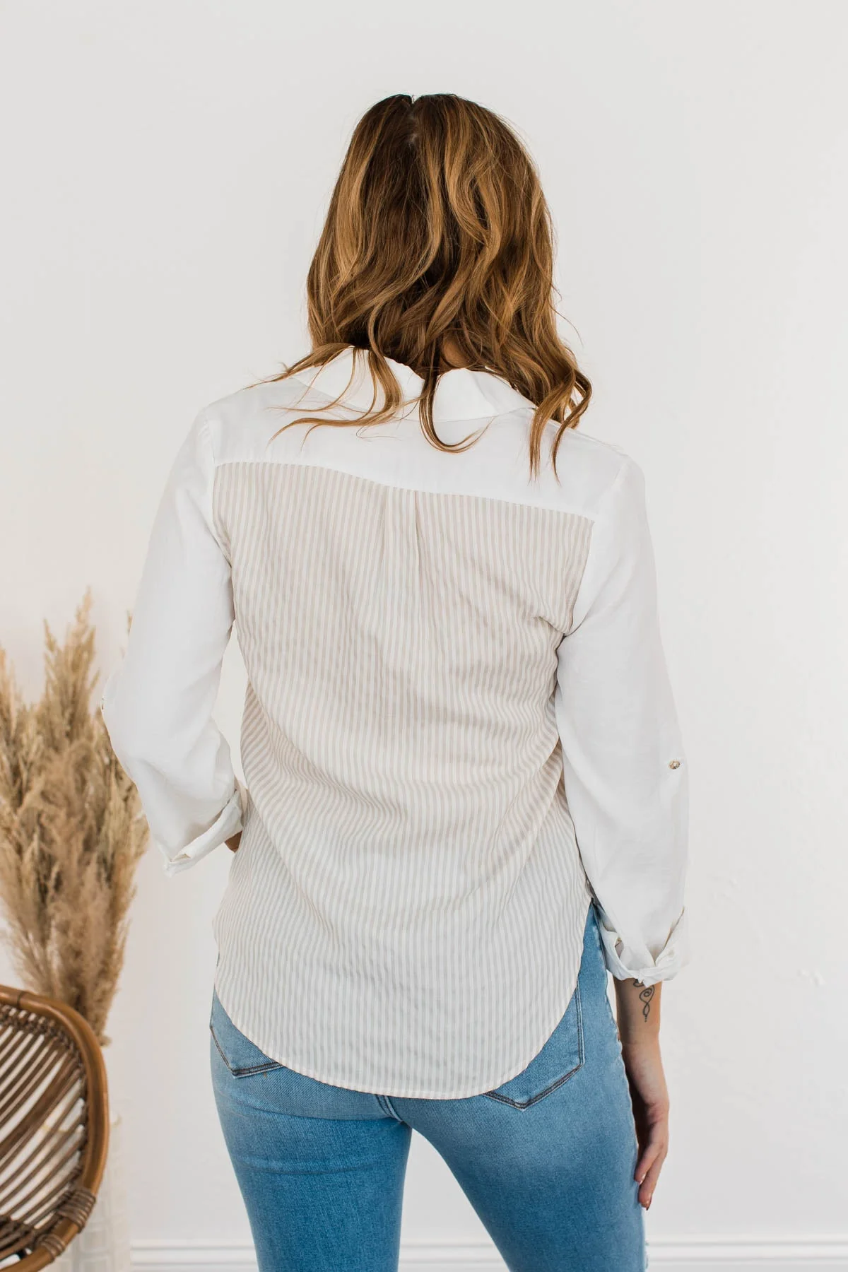 Off To A Meeting Button Down Top- Taupe - Image 11