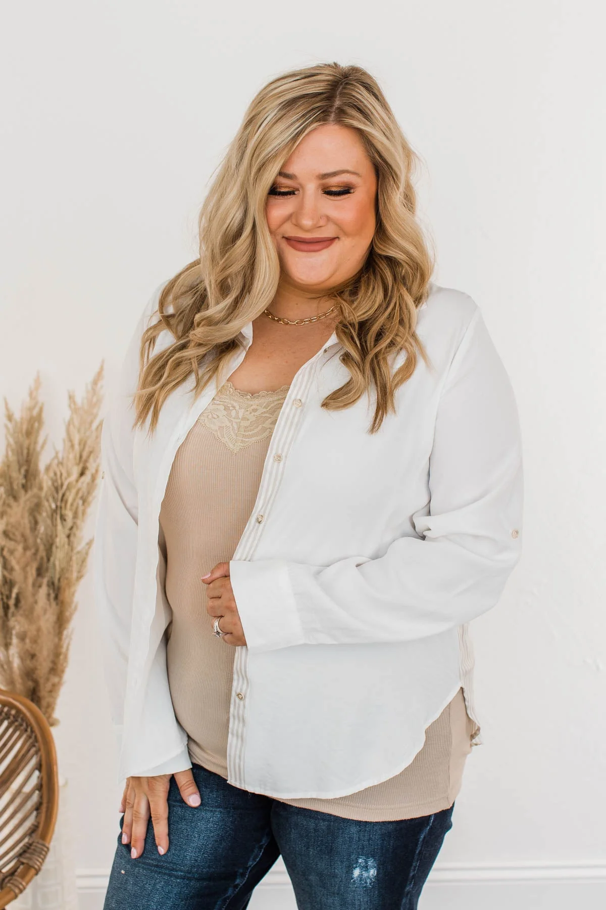 Off To A Meeting Button Down Top- Taupe - Image 5