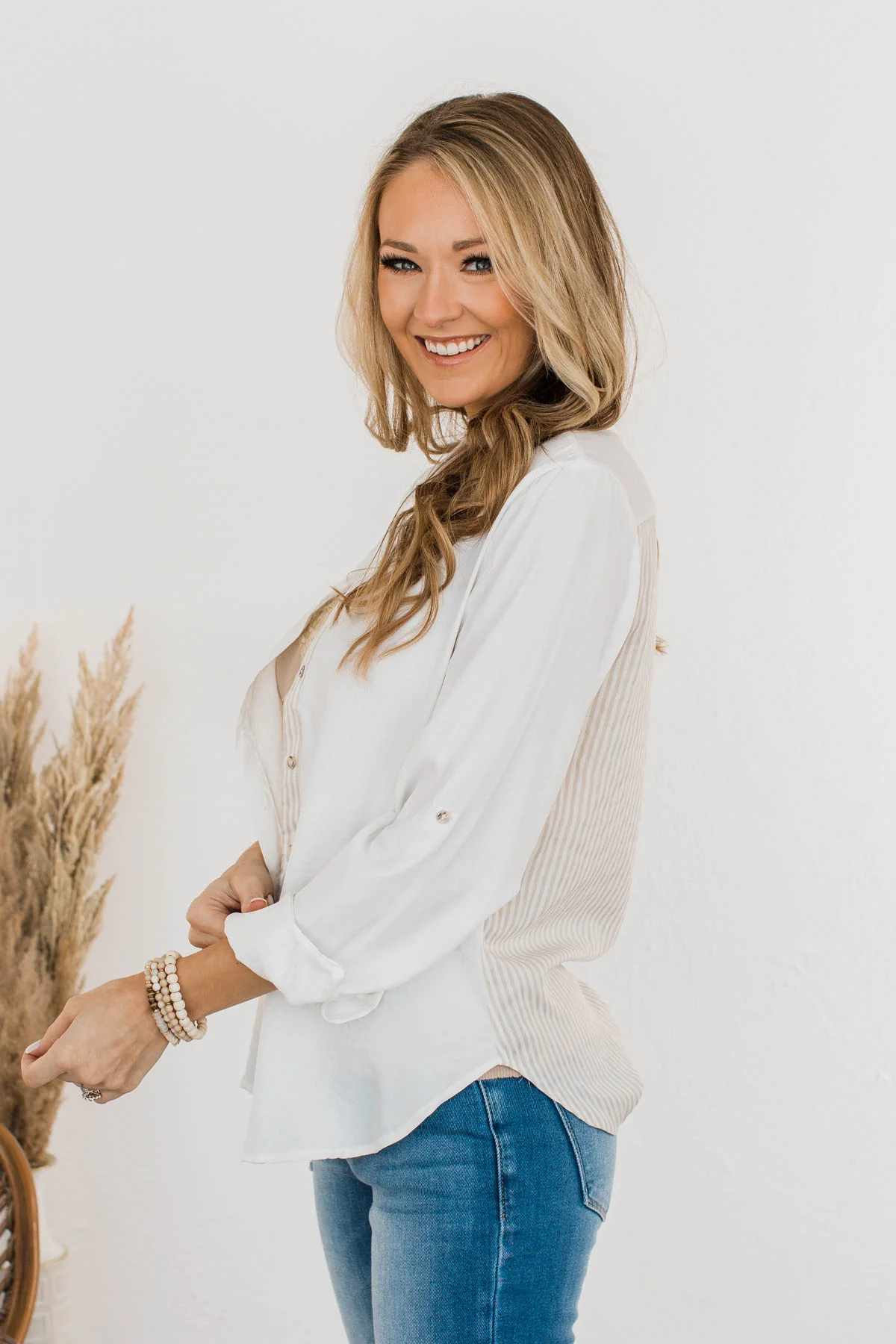 Off To A Meeting Button Down Top- Taupe - Image 7