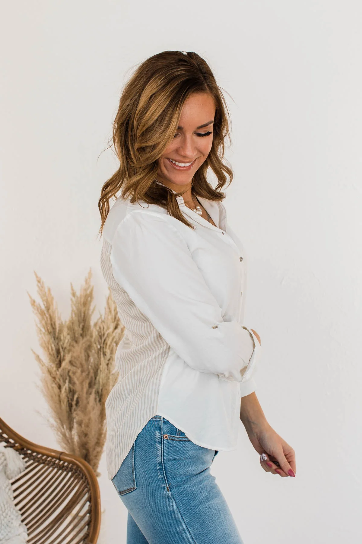 Off To A Meeting Button Down Top- Taupe - Image 9
