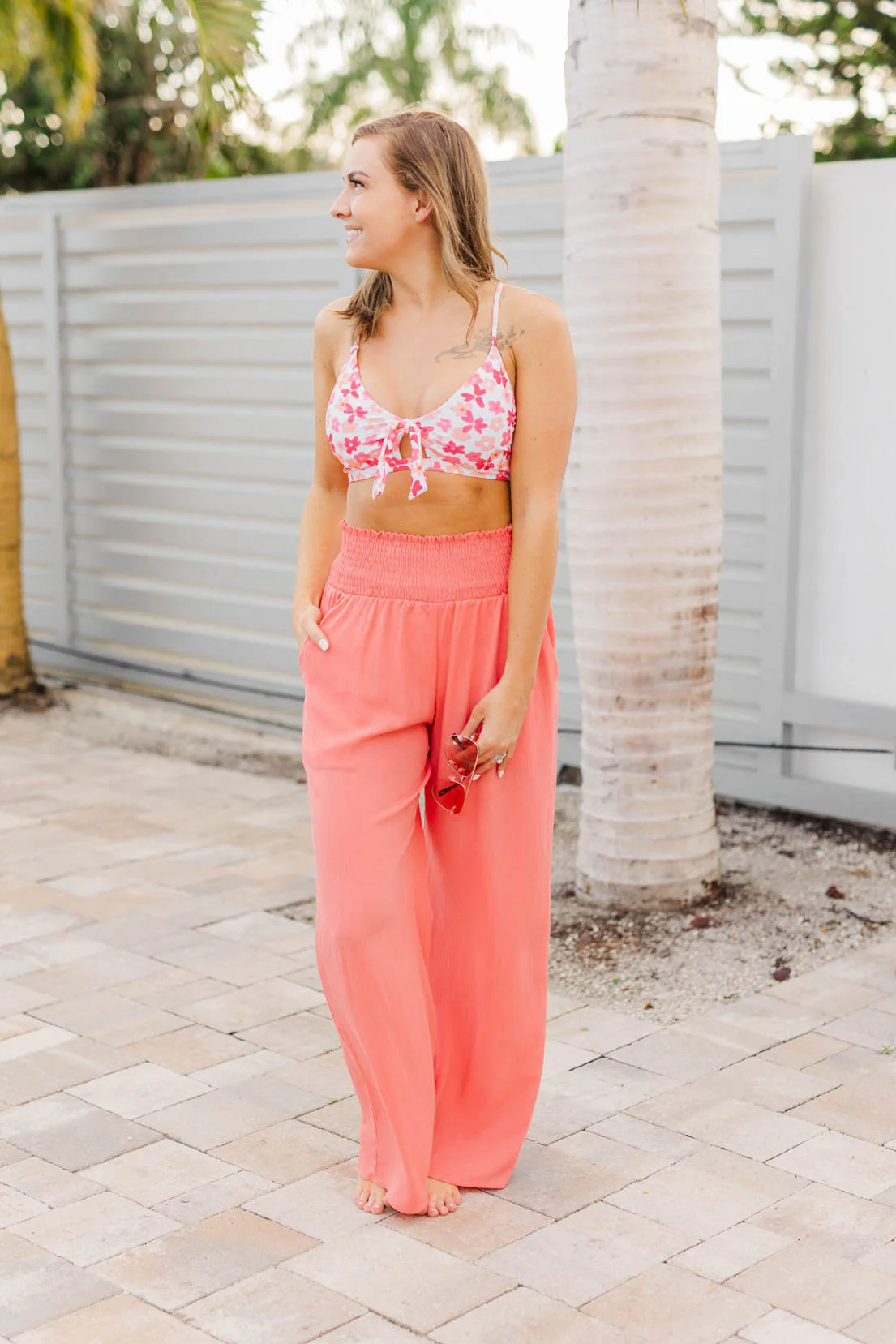Off To The Ocean Triangle Bikini Top- Peach & Coral - Image 7