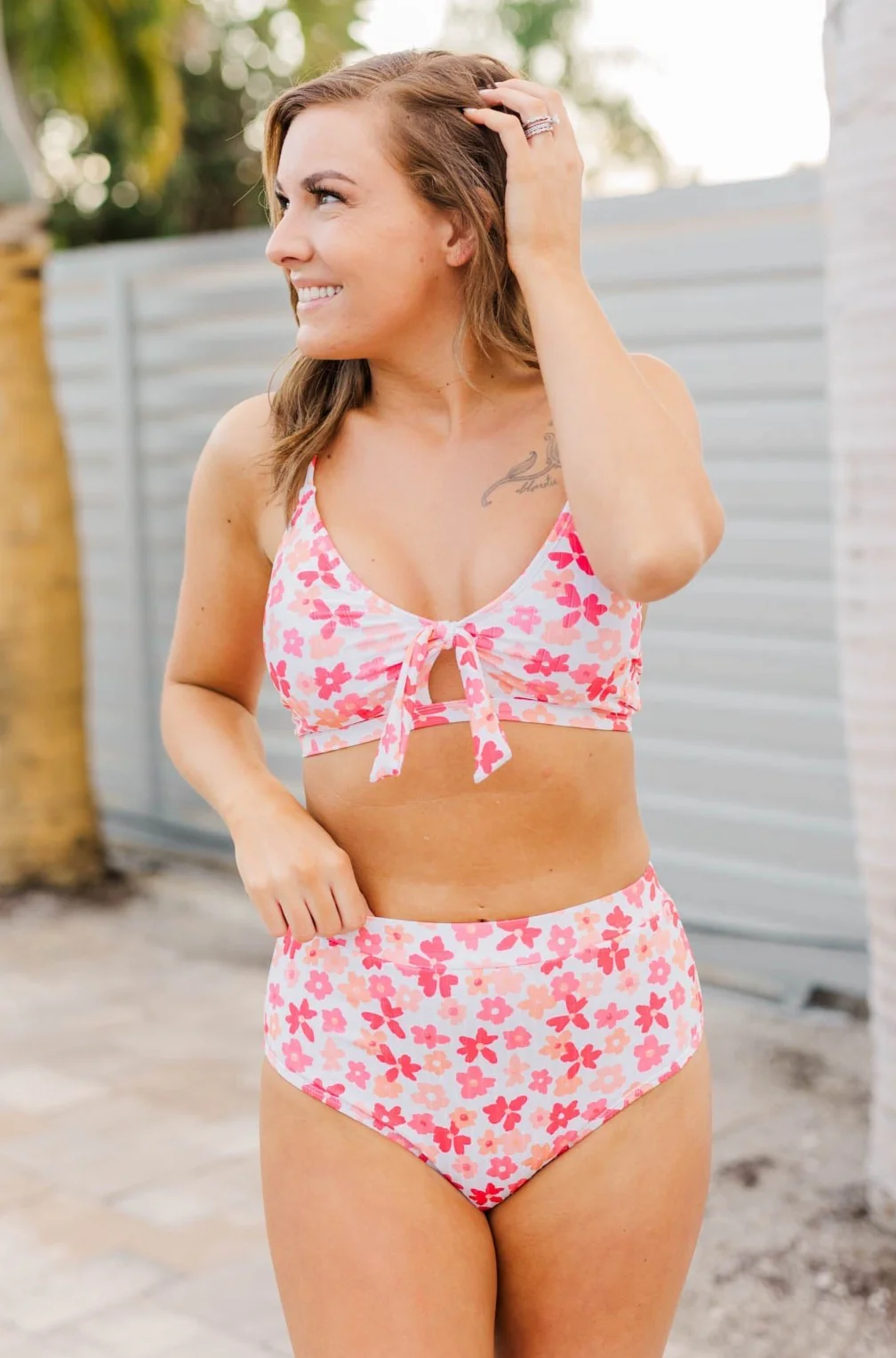 Off To The Ocean Triangle Bikini Top- Peach & Coral - Image 8