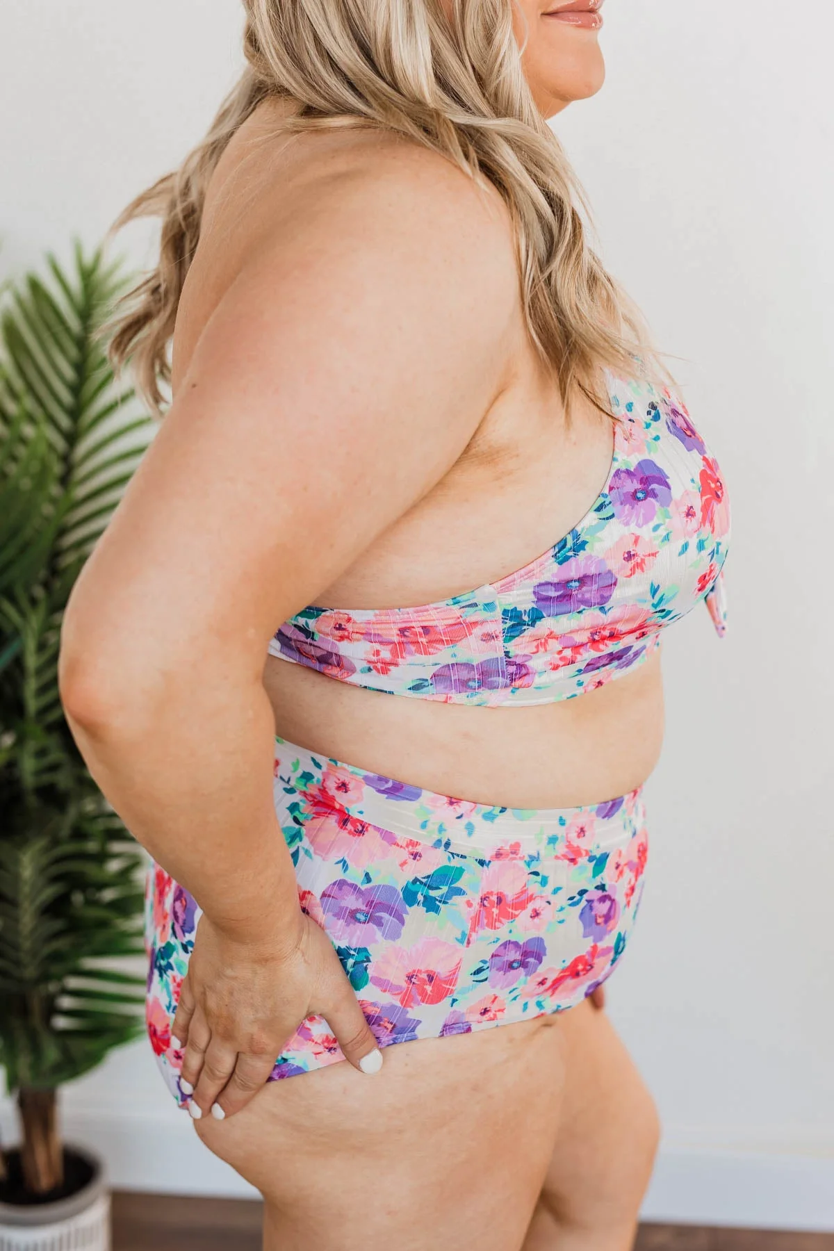 Off To The Ocean Triangle Bikini Top- Pink & Purple Floral - Image 10