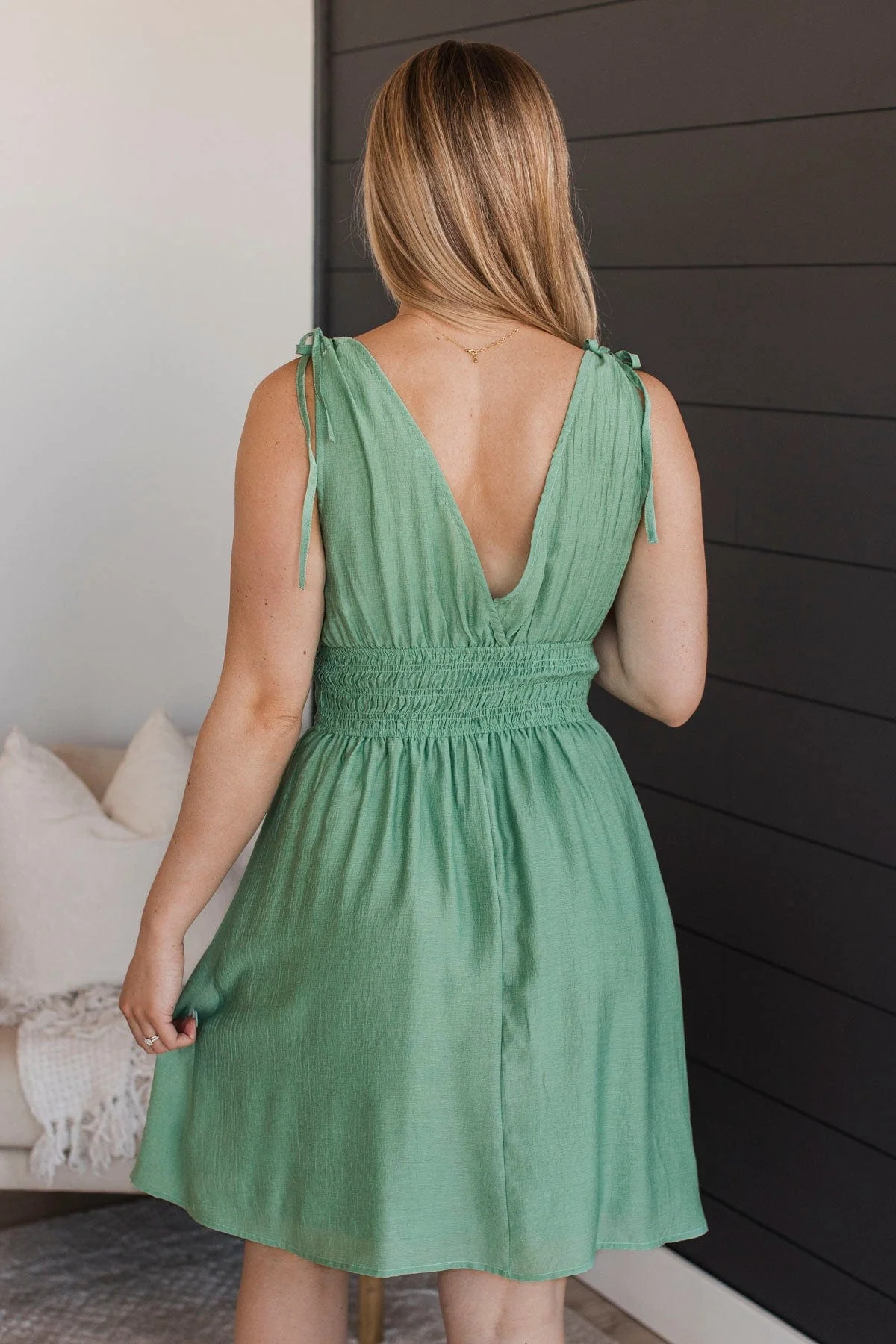 Officially Invited Double V-Neck Dress- Dark Mint - Image 7