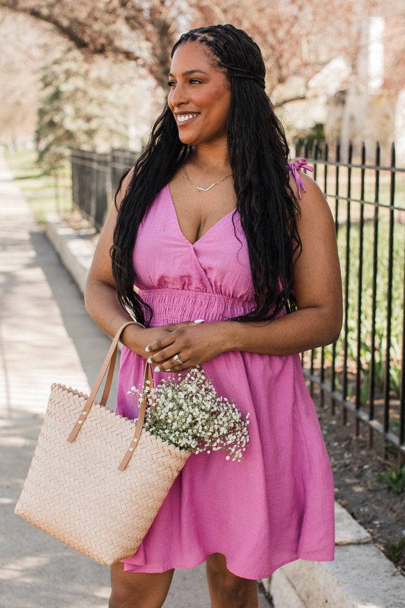 Officially Invited Double V-Neck Dress- Orchid - Image 2