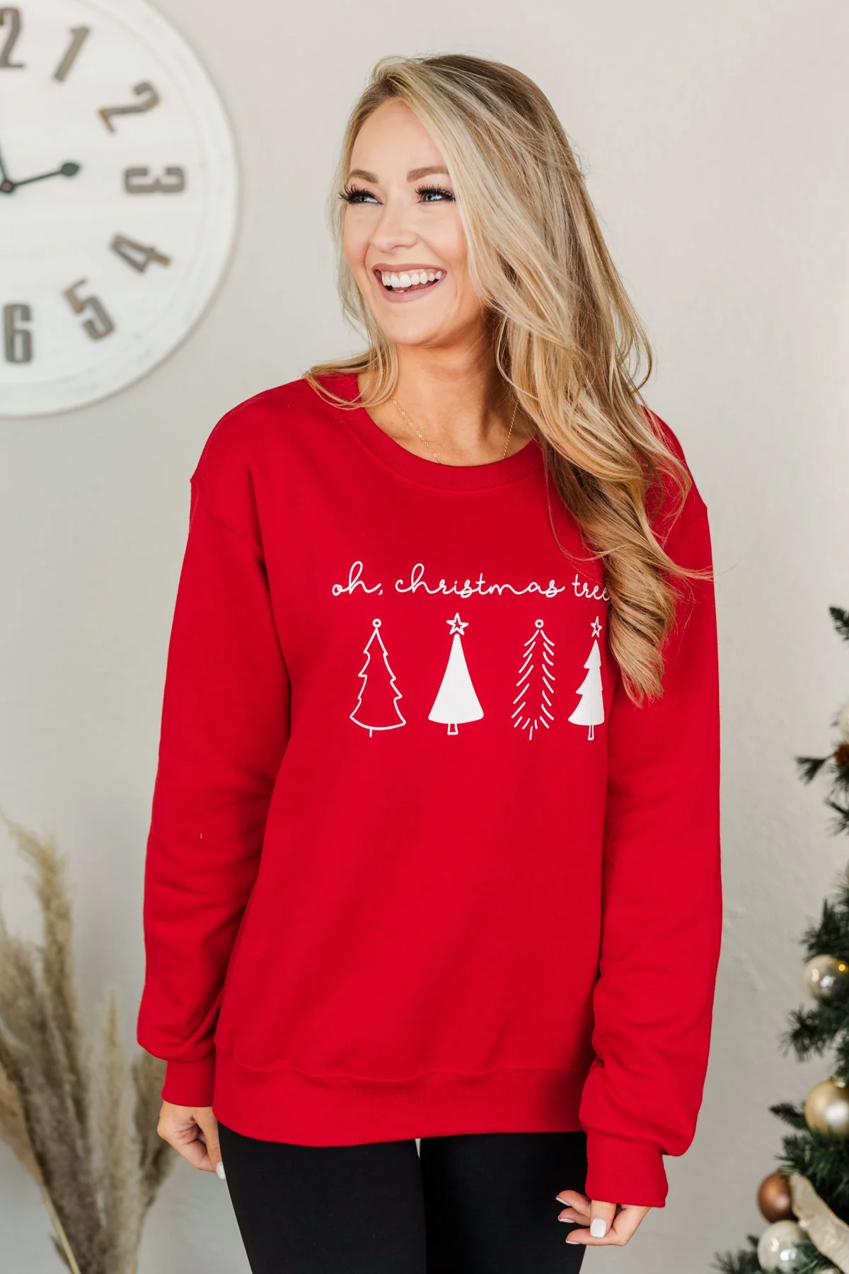 "Oh Christmas Tree" Graphic Crewneck Pullover- Holiday Red - Image 10