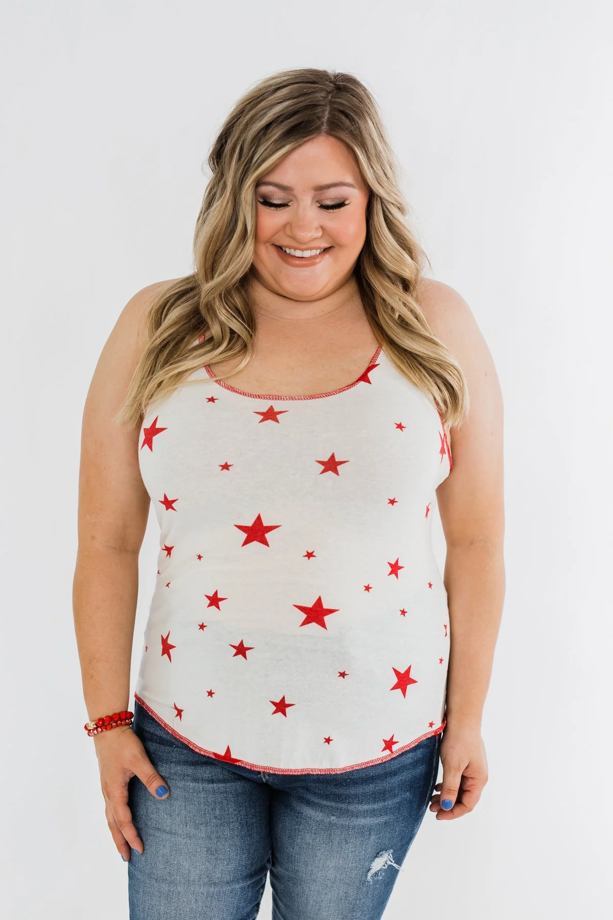 Oh My Stars Printed Tank Top- Ivory & Red - Image 5