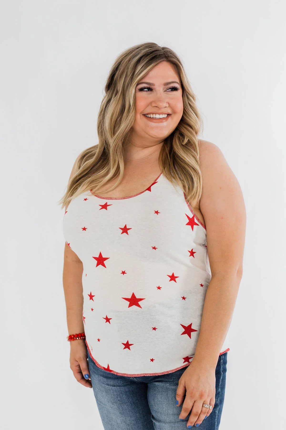 Oh My Stars Printed Tank Top- Ivory & Red - Image 6