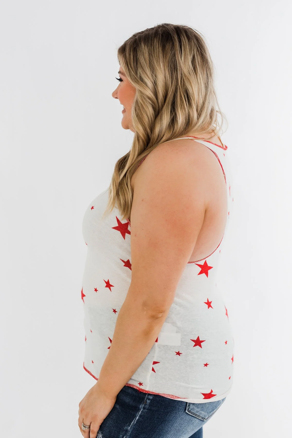 Oh My Stars Printed Tank Top- Ivory & Red - Image 7