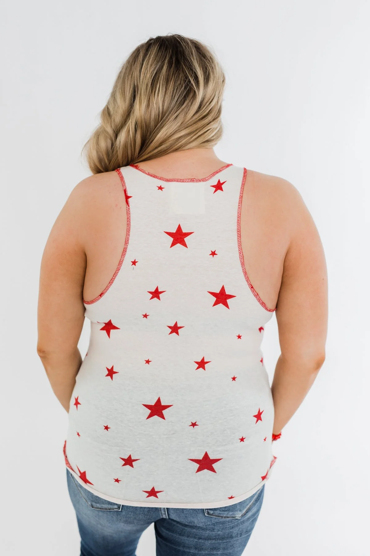 Oh My Stars Printed Tank Top- Ivory & Red - Image 8