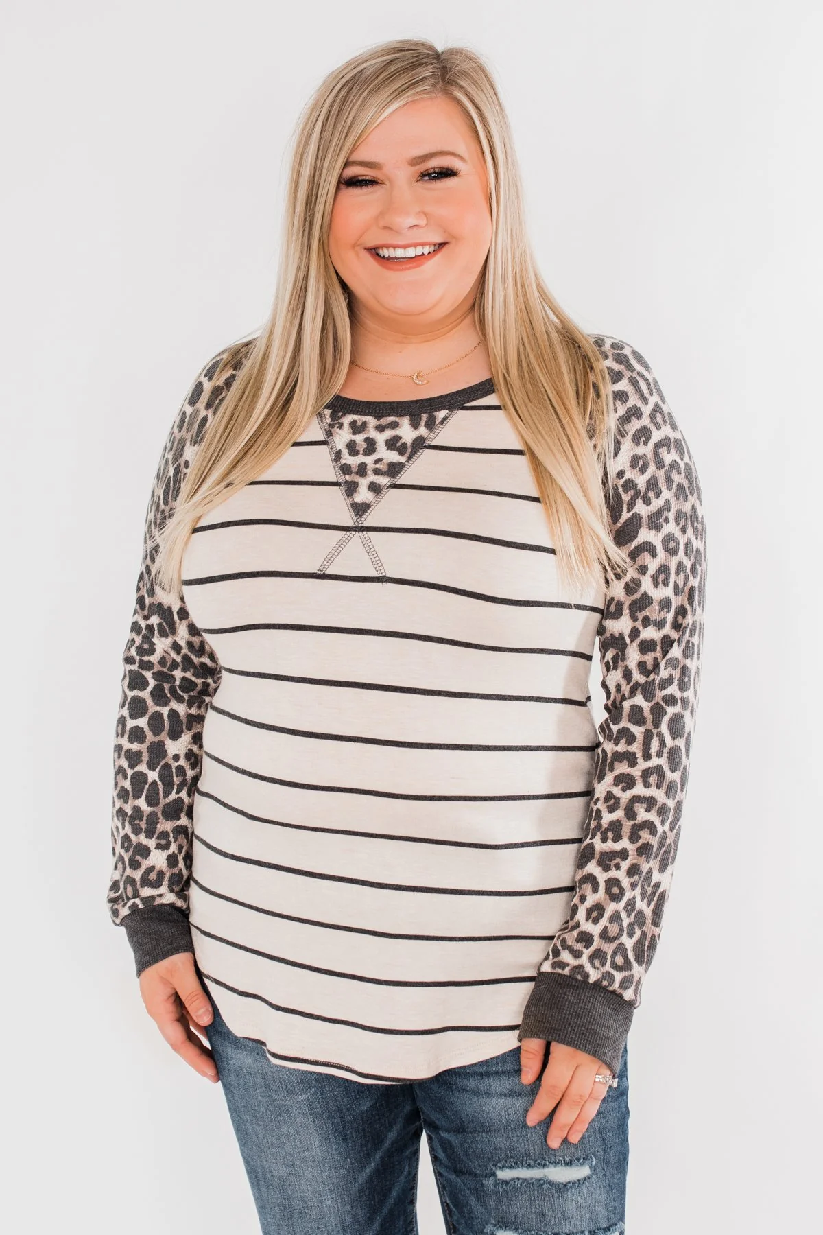 Oh So Fierce Long Sleeve Top- Charcoal & Leopard - Image 4
