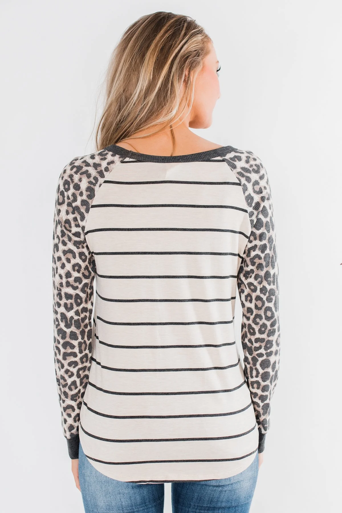 Oh So Fierce Long Sleeve Top- Charcoal & Leopard - Image 9