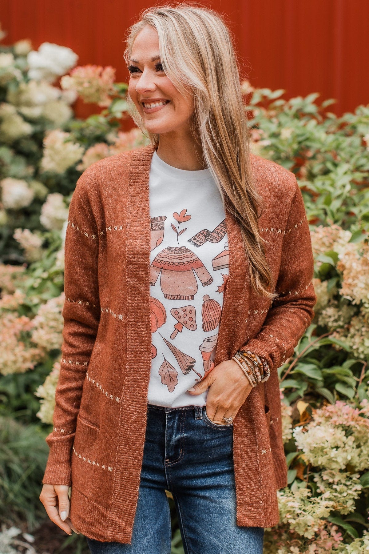 Oh So Lovely Open Front Cardigan- Copper - Image 2