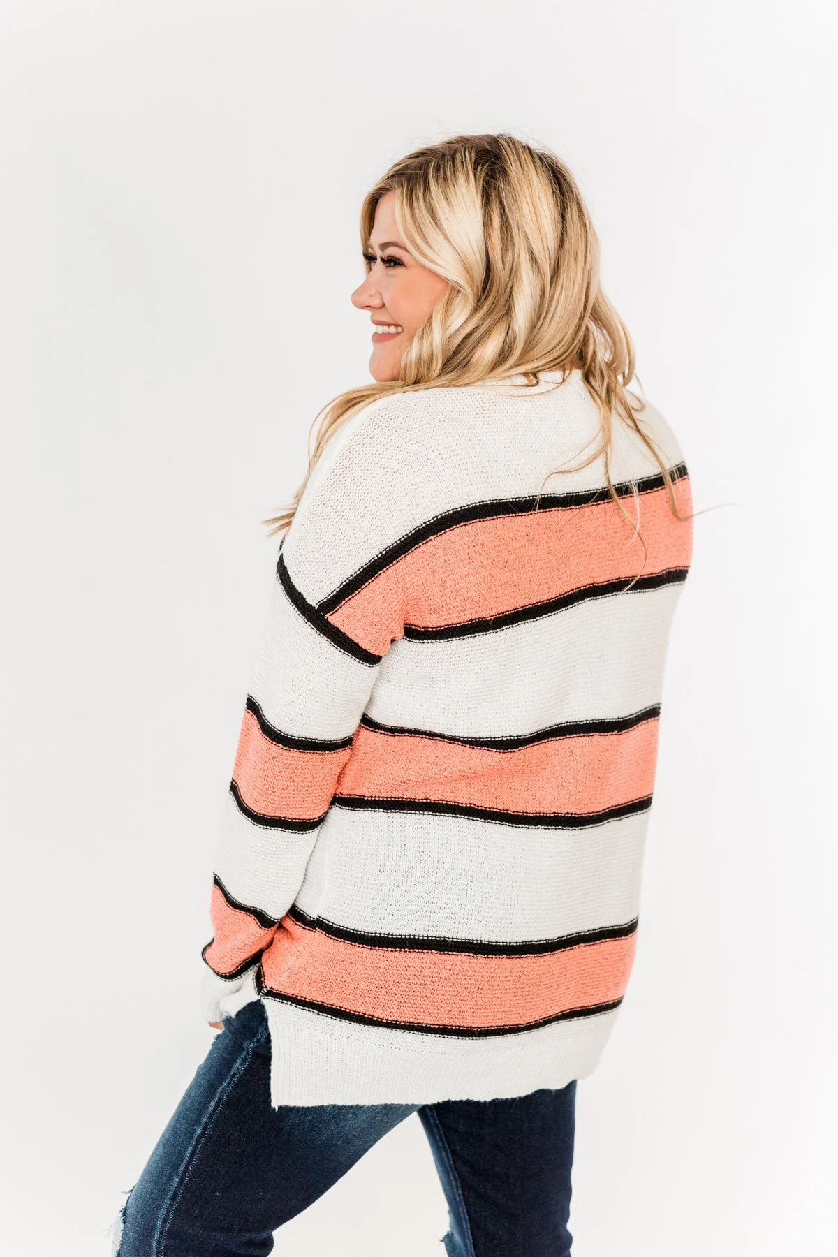 Oh So Soft Striped Knit Sweater- Coral - Image 18