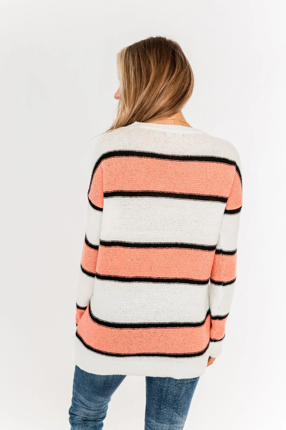 Oh So Soft Striped Knit Sweater- Coral - Image 19