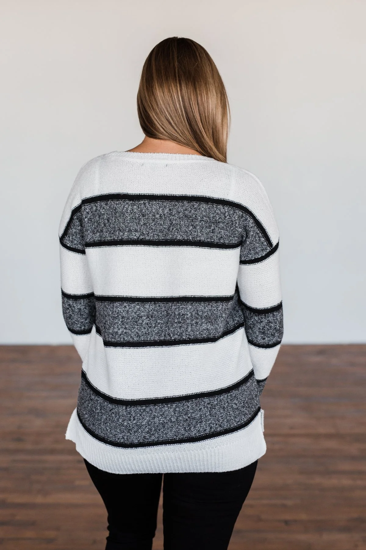 Oh So Soft Striped Knit Sweater- White - Image 14