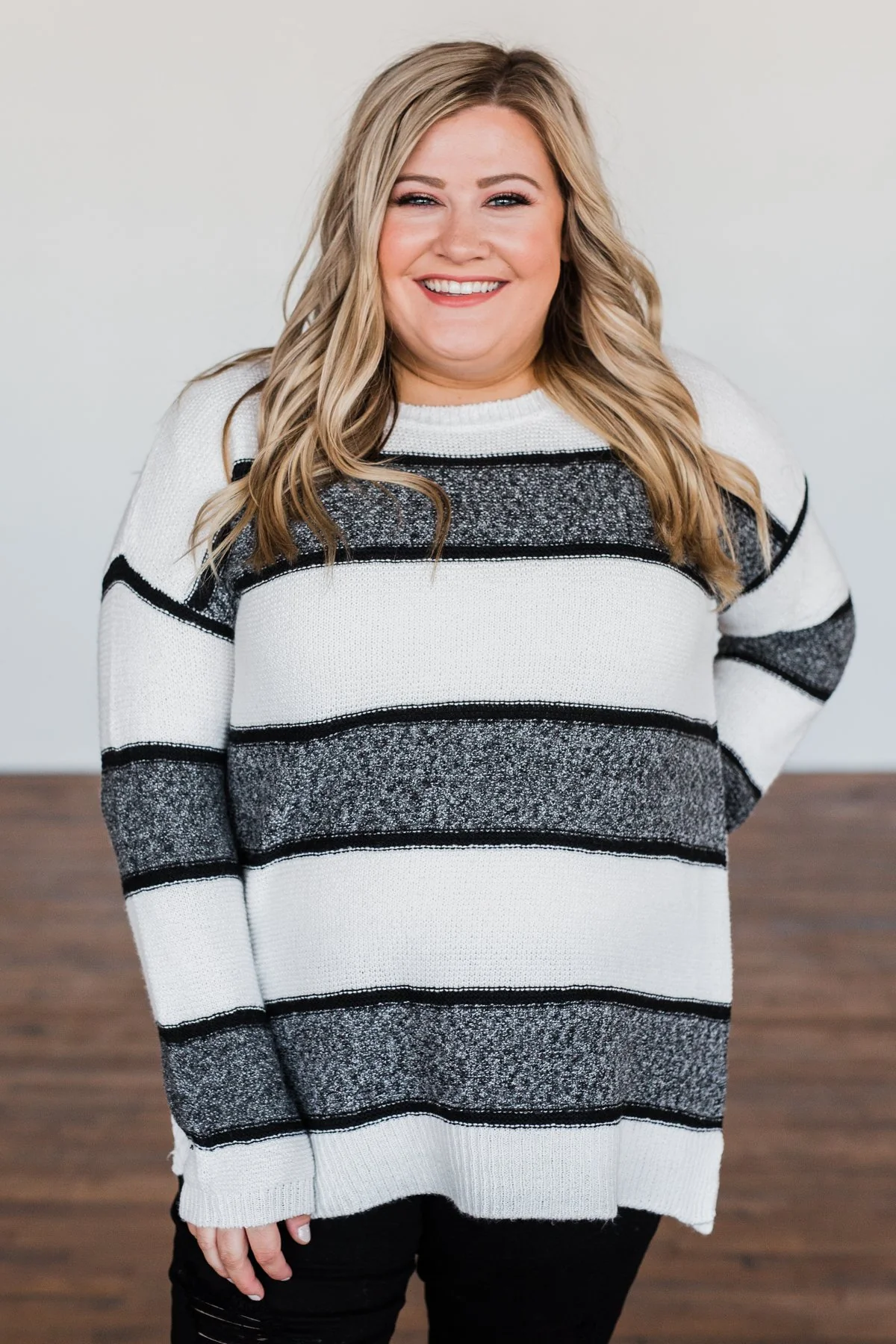 Oh So Soft Striped Knit Sweater- White - Image 5
