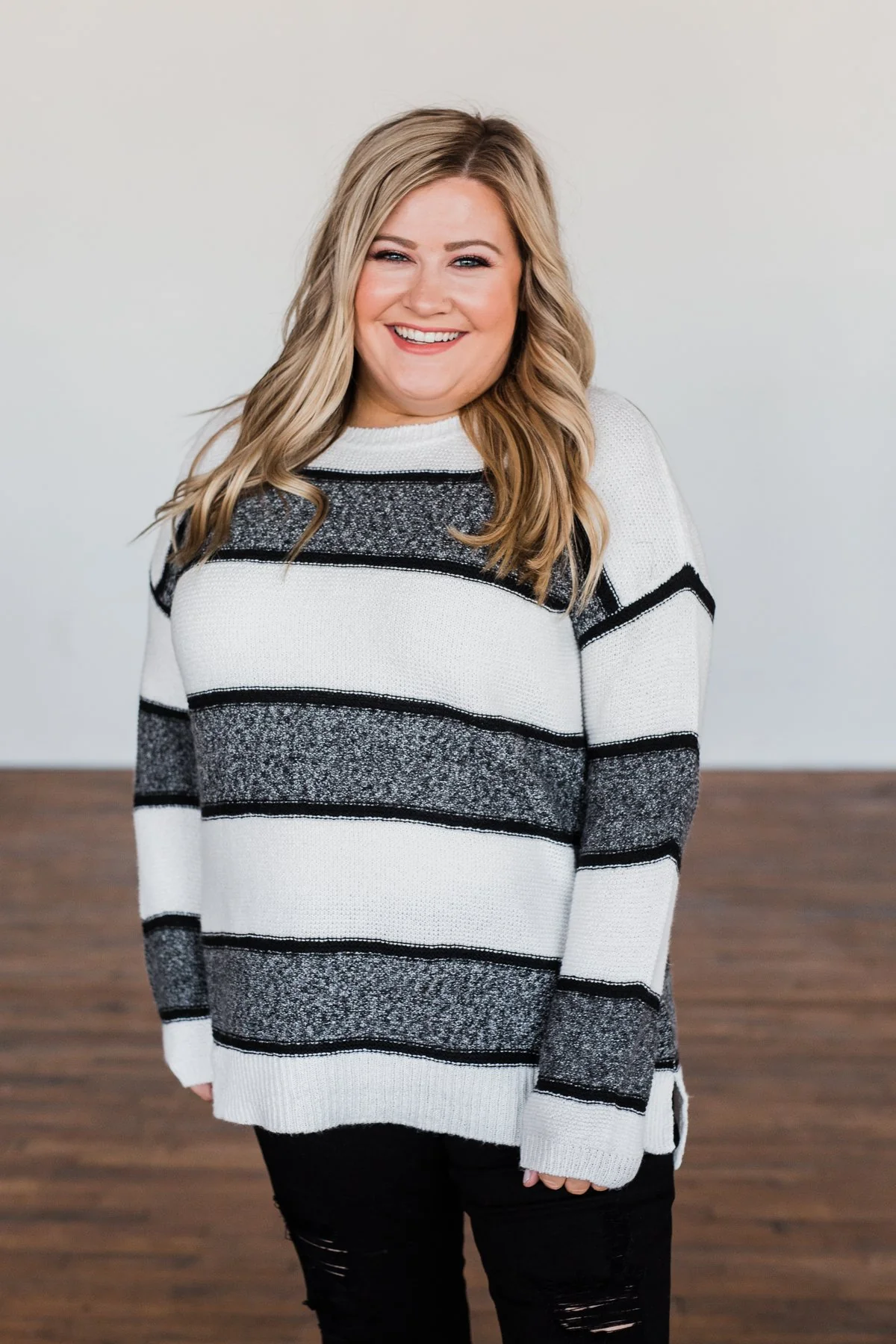 Oh So Soft Striped Knit Sweater- White - Image 8