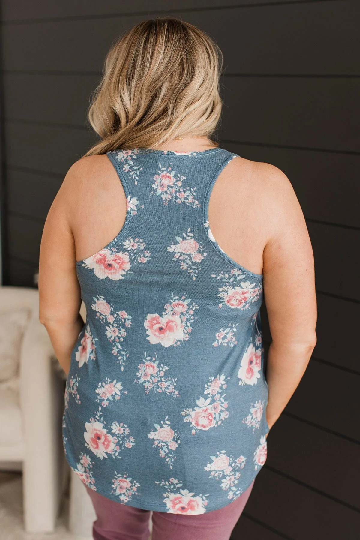 Okay To Let Go Floral Tank Top- Denim Blue - Image 8
