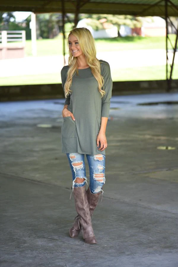 Olive Button Down Pocket Top - Image 3