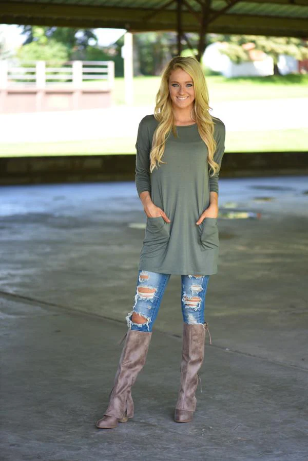 Olive Button Down Pocket Top - Image 4
