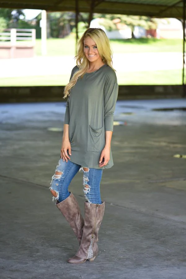 Olive Button Down Pocket Top - Image 5