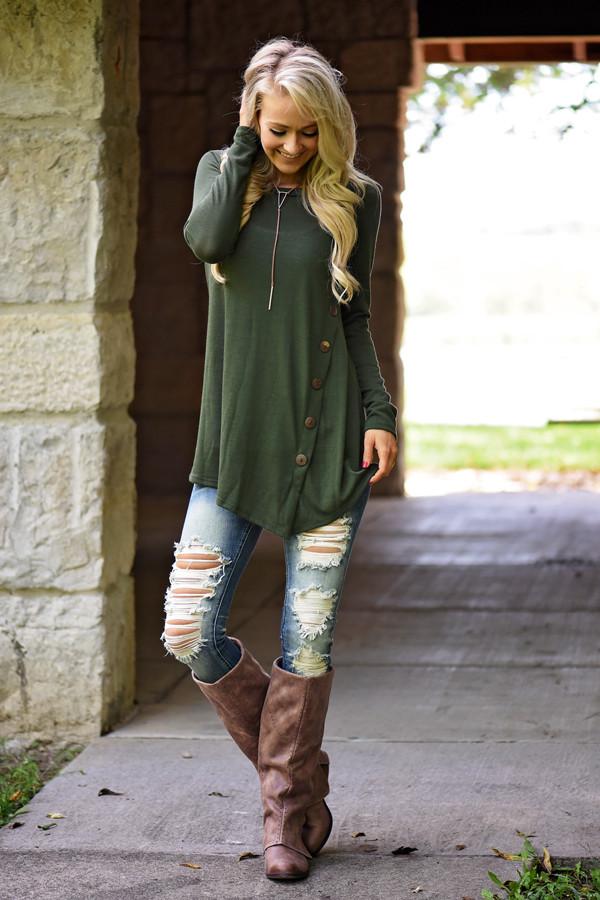 Olive Button Down Top - Image 3