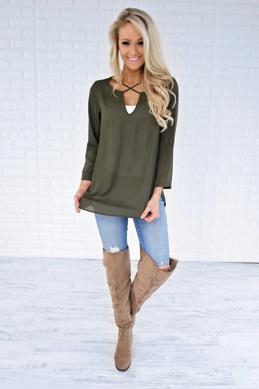 Olive Criss Cross Blouse - Image 2