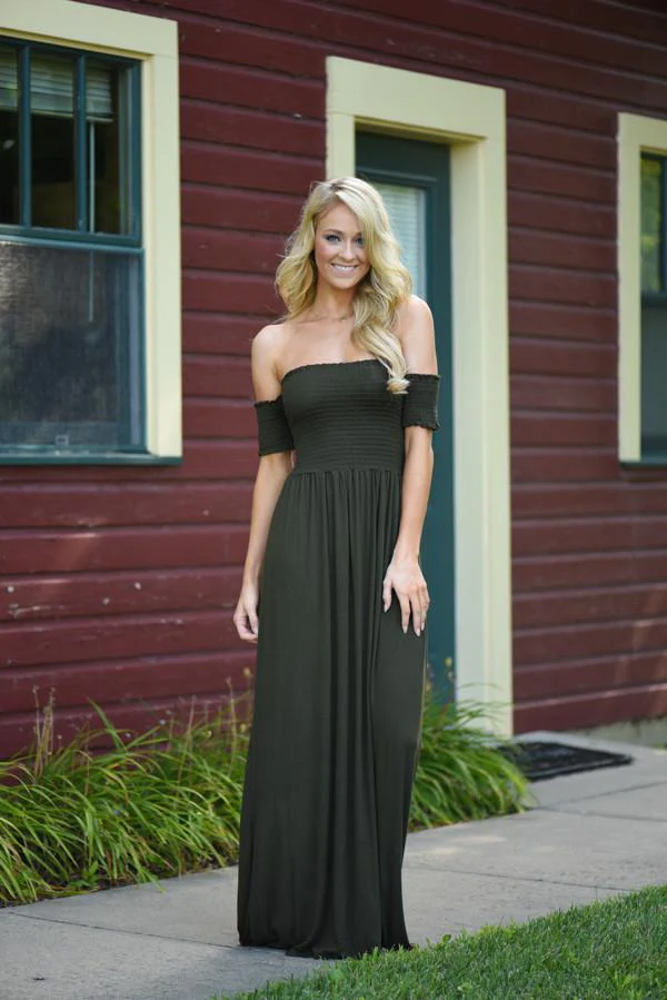 Olive Off The Shoulder Dress - Image 4