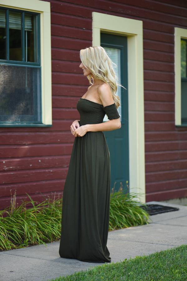 Olive Off The Shoulder Dress - Image 5